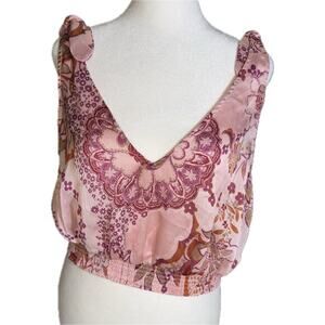 Free People Intimately Weekend In Montauk Floral Cropped Top Sz M Boho, Stretchy
